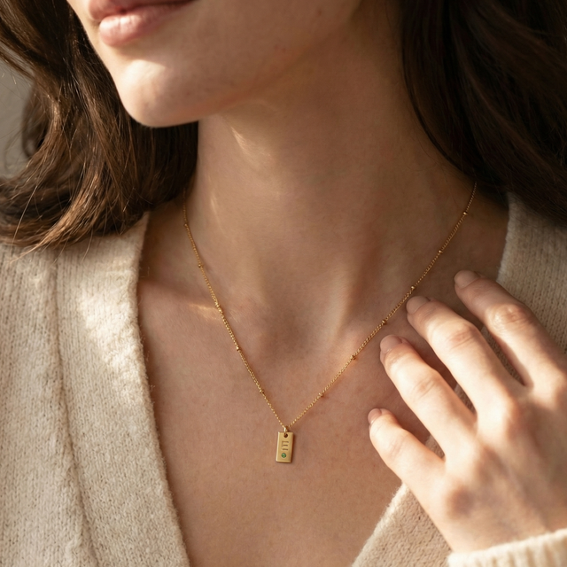 Tag Initial Necklace with Birthstone