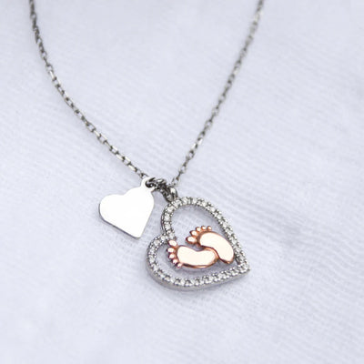 To My Mummy - Baby Feet Heart Pendant Necklace