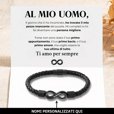 Al Mio Uomo - Braccialetto in Pelle Infinito Personalizzato