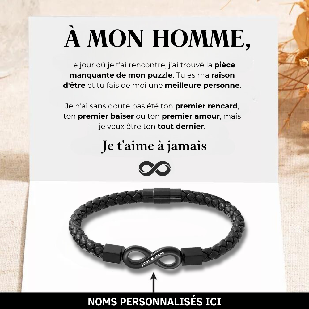 À Mon Homme - Bracelet Infini en Cuir Personnalisé