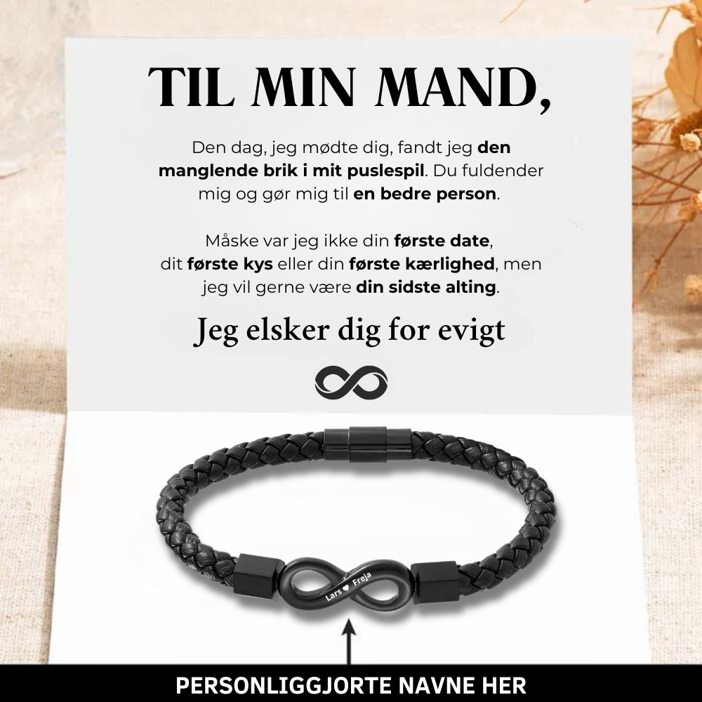 Til Min Mand - Personliggjort Læder Infinity Armbånd