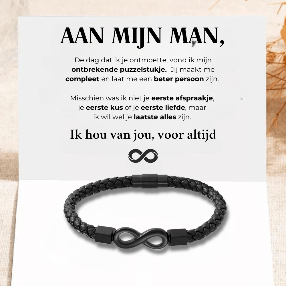 Aan Mijn Man - Leren Infinity Armband