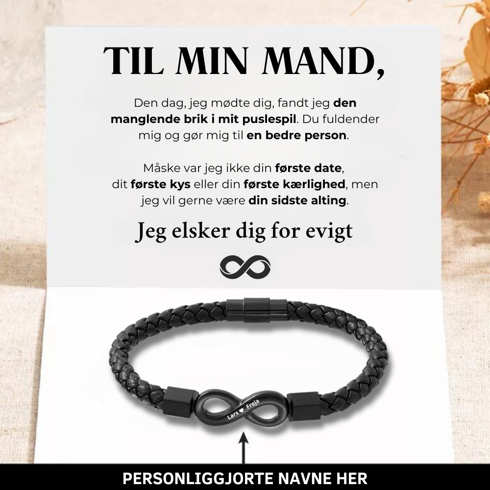 Til Min Mand - Jeg Elsker Dig For Evigt - Personligt Infinity-Armbånd I Læder