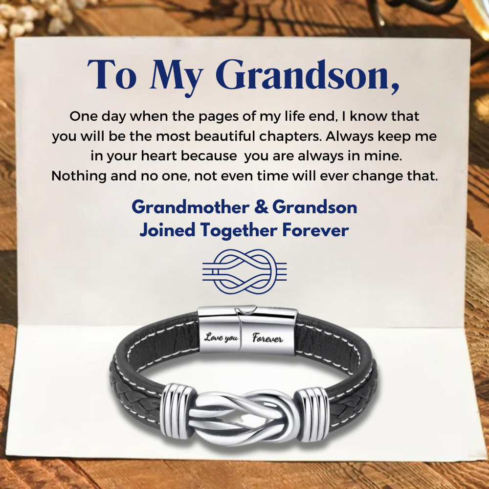 To My Grandson - Together Forever - Infinity Leather Bracelet