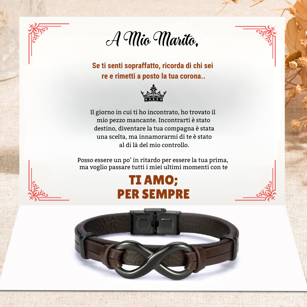 Al Mio Marito - Ti Amo; Per Sempre - Bracciale in Pelle Infinito