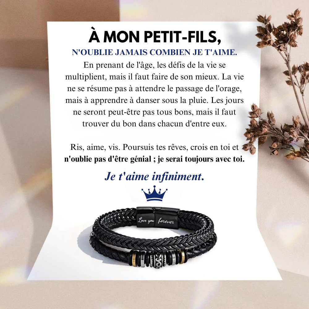 À Mon Petit-fils - Je T'aime Infiniment - Bracelet En Cuir