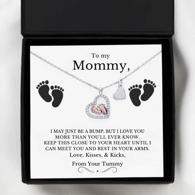 To My Mummy - Baby Feet Heart Pendant Necklace