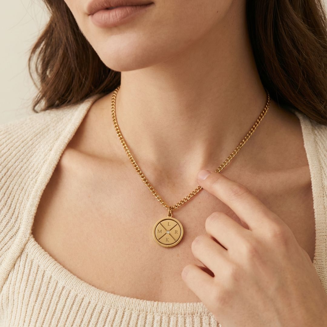 Custom Engraved Compass Necklace With Zircon