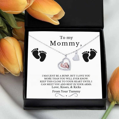 To My Mummy - Baby Feet Heart Pendant Necklace