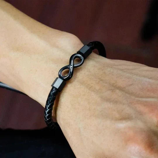 Aan Mijn man - GEPERSONaliseerde Leren Infinity Armband (19 cm)