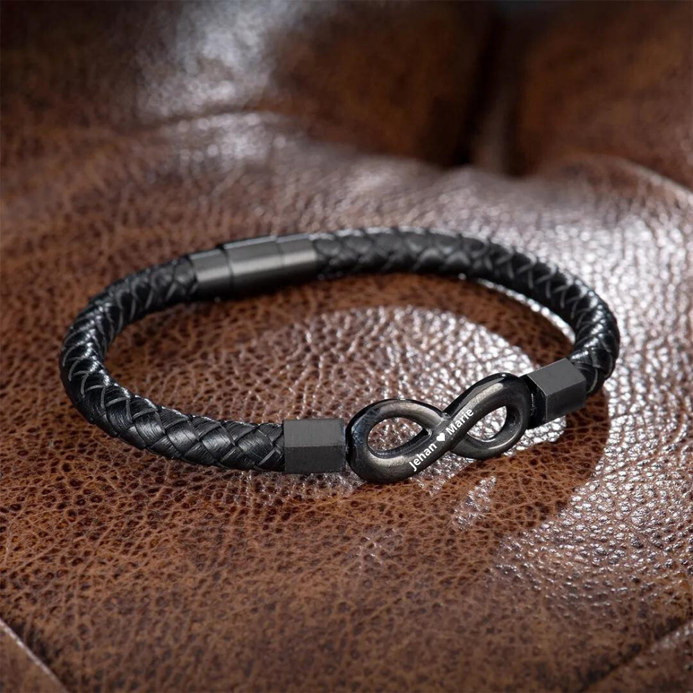 À Mon Homme - Bracelet Infini en Cuir Personnalisé