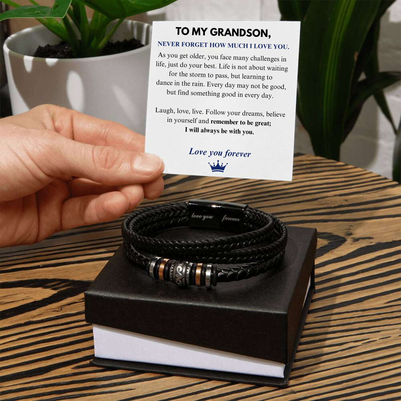 To My Grandson - I Will Always Be With You - Leather Bracelet