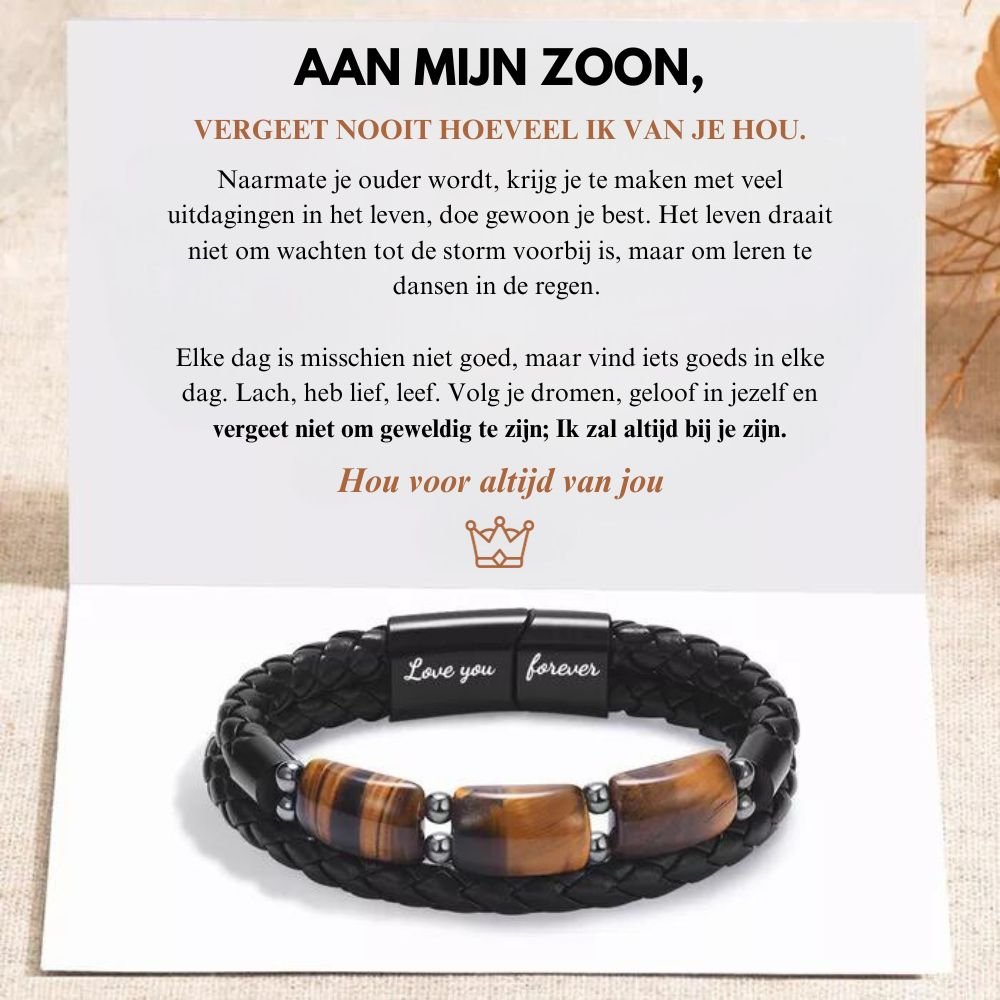 Aan Mijn Zoon - Hou voor Altijd van Jou - Tijgeroog Leren Armband