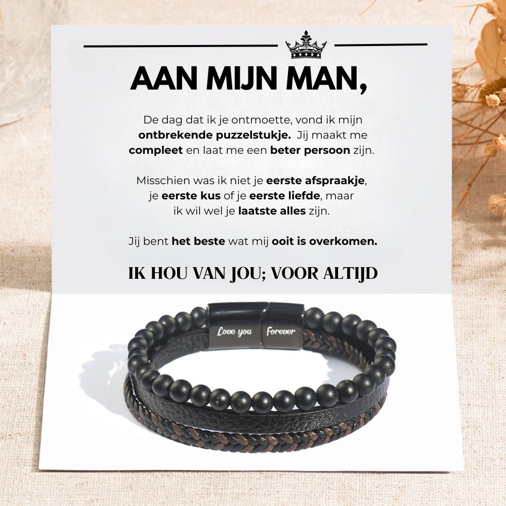 Aan Mijn Man - Lava Stenen Armband