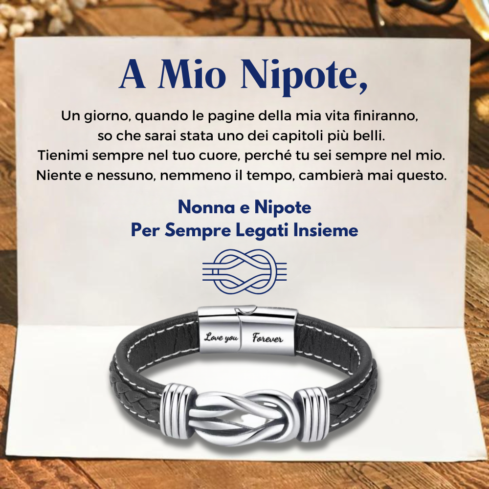 A Mio Nipote - Uniti Per Sempre - Bracciale In Pelle Infinity
