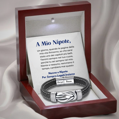 A Mio Nipote - Uniti Per Sempre - Bracciale In Pelle Infinity