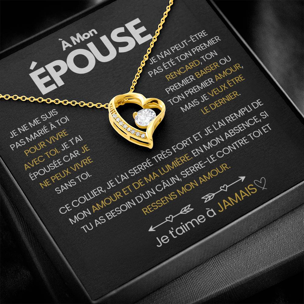 À Mon épouse - je t'aime à jamais - collier de cœur