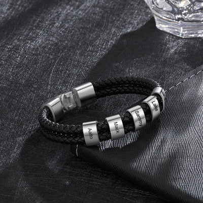 À Mon Père - Bracelet En Cuir Avec Perles Gravées
