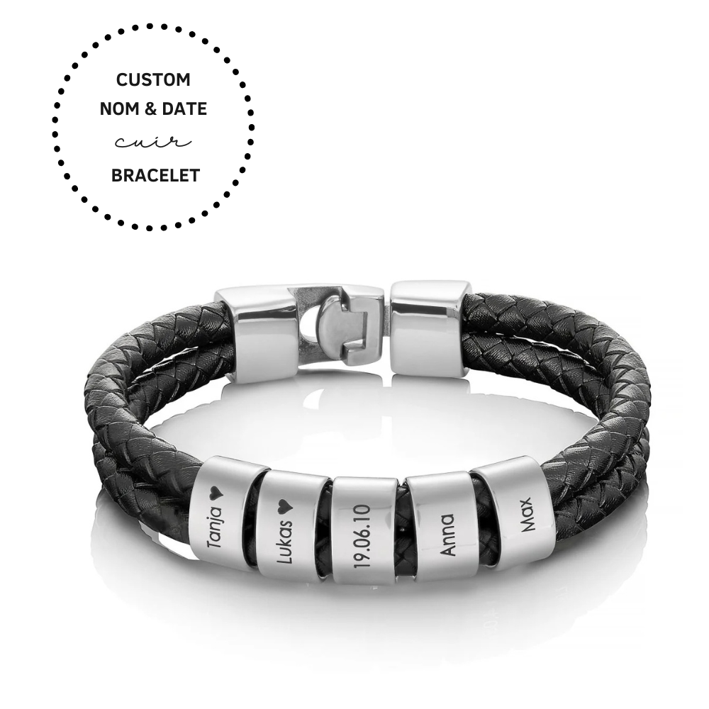À Mon Père - Bracelet En Cuir Avec Perles Gravées