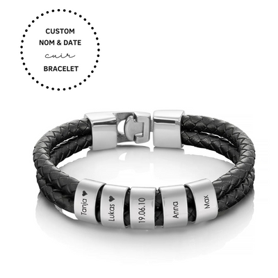 À Mon Père - Bracelet En Cuir Avec Perles Gravées