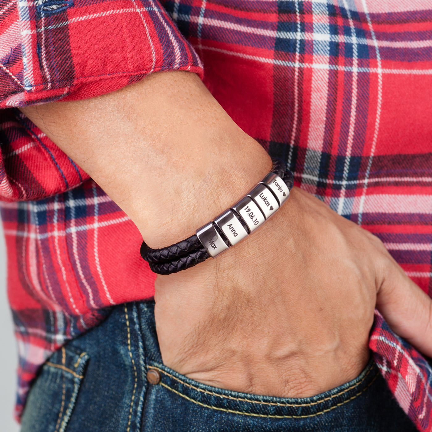 À Mon Père - Bracelet En Cuir Avec Perles Gravées