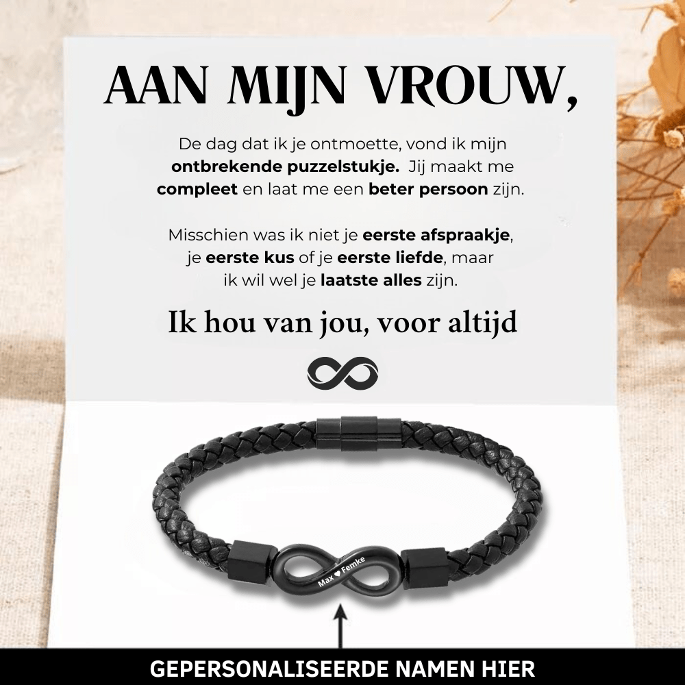 Aan Mijn vrouw - Gepersonaliseerde Leren Infinity Armband