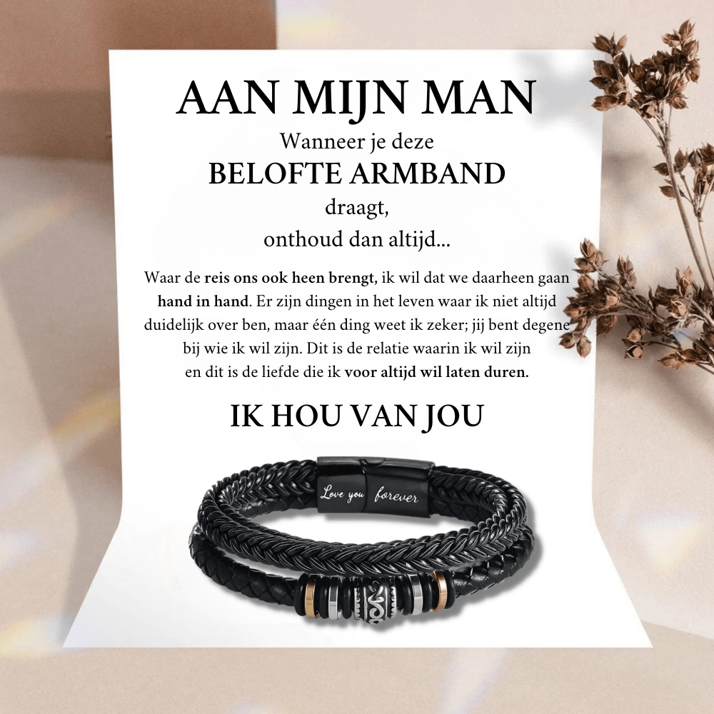 Aan Mijn Man - Belofte Leren Armband (19 cm)