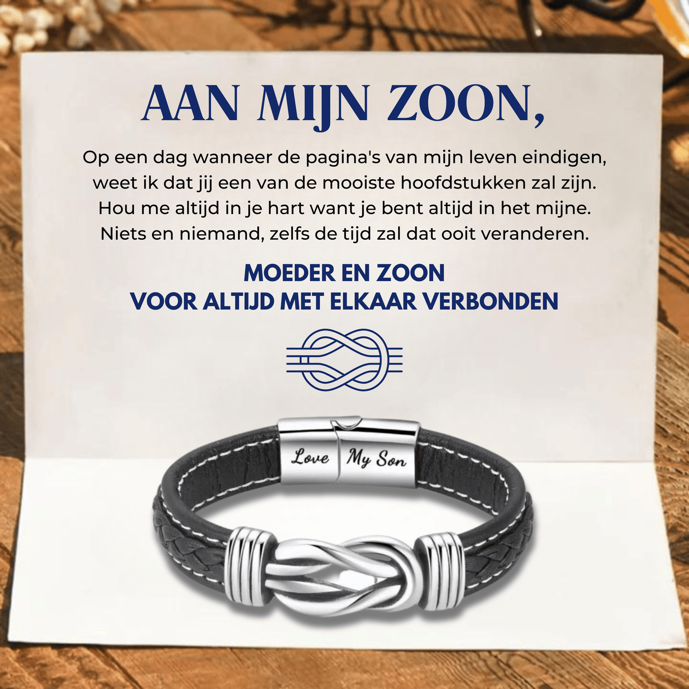 “Moester en Zoon voor Altijd ontmoette Elkaar Verbonden’ ’Gevlochten Leren Armband