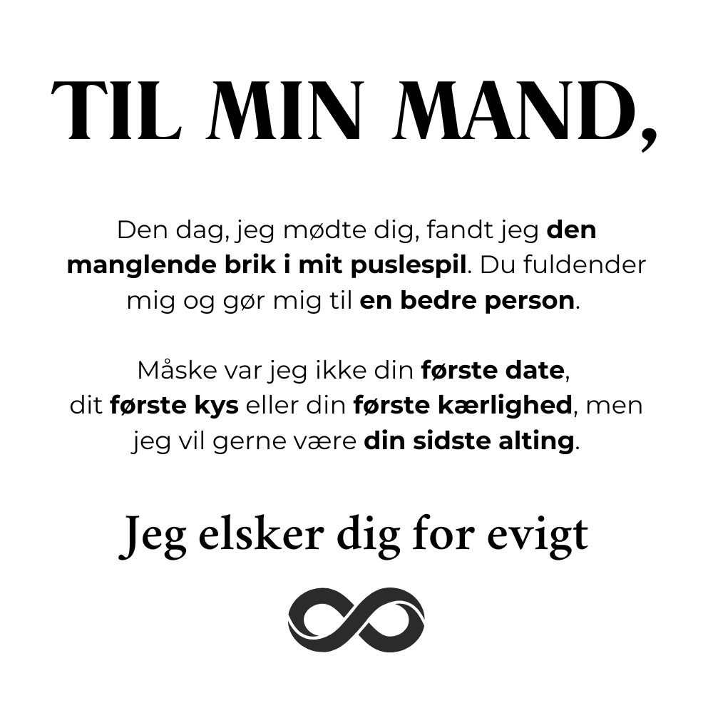 Til Min Mand - Jeg Elsker Dig For Evigt - Personligt Infinity-Armbånd I Læder