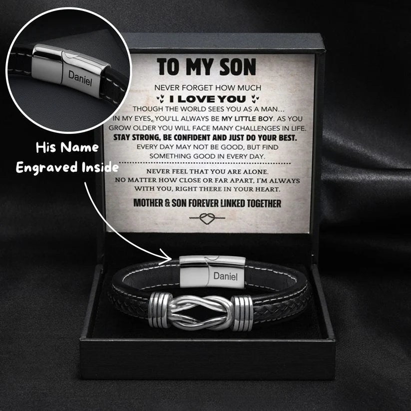 To My Son – Infinity Bracelet with Engraved Name