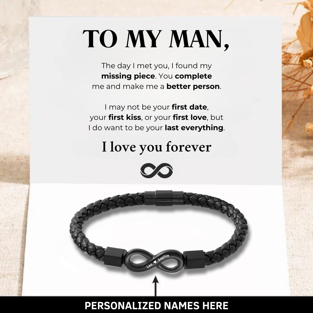 To My Man - Personalized Leather Infinity Bracelet