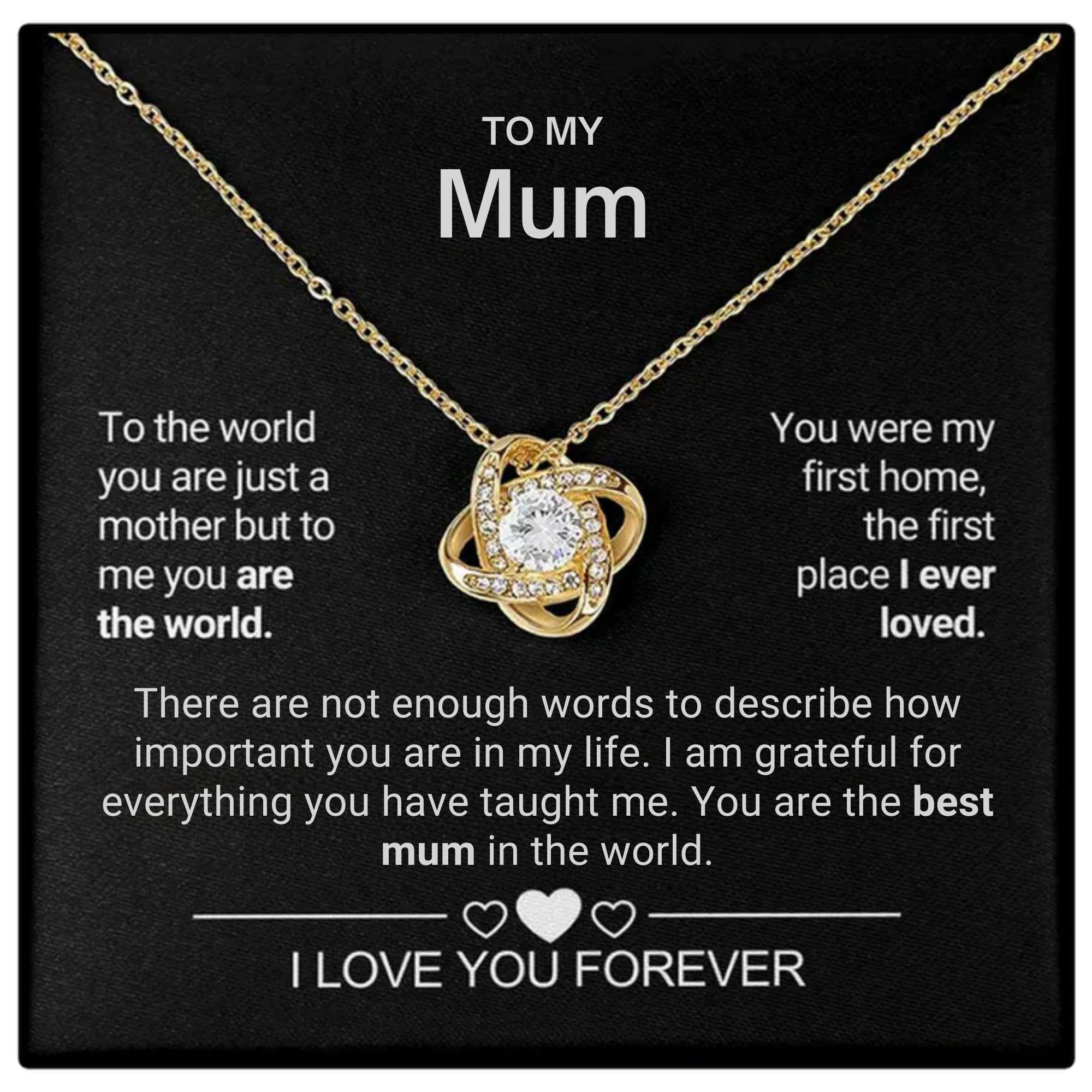 To My Mum - Eternal Rose Box - With Love Knot Necklace & Real Rose