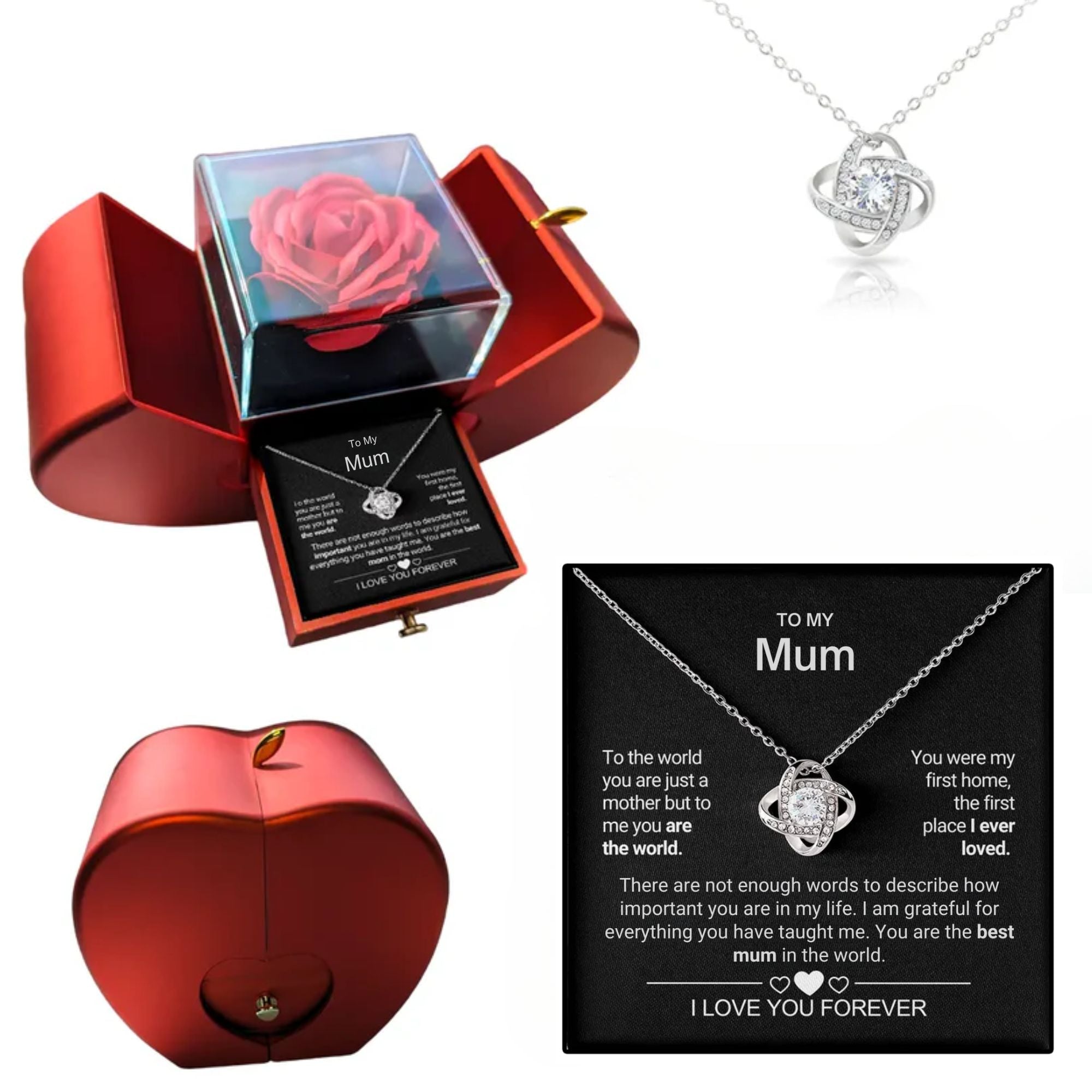 To My Mum - Eternal Rose Box - With Love Knot Necklace & Real Rose