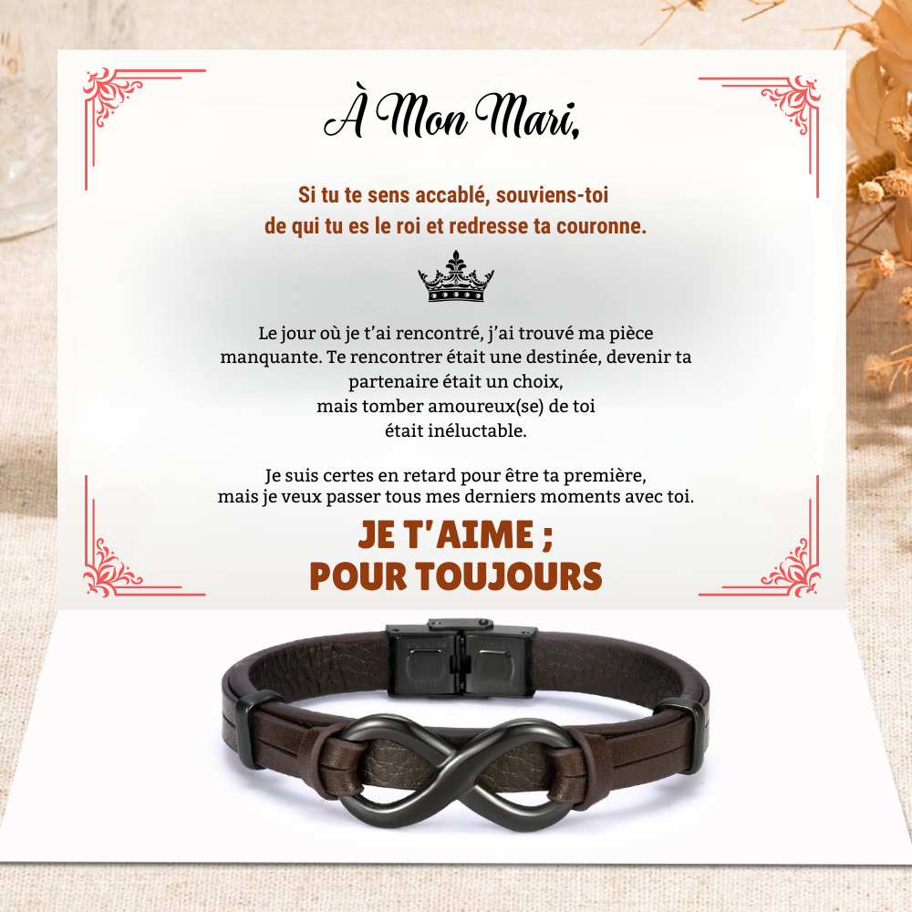 A Mon Mari - je t'aime; Giet toujours - armband en cuir oneindigheid