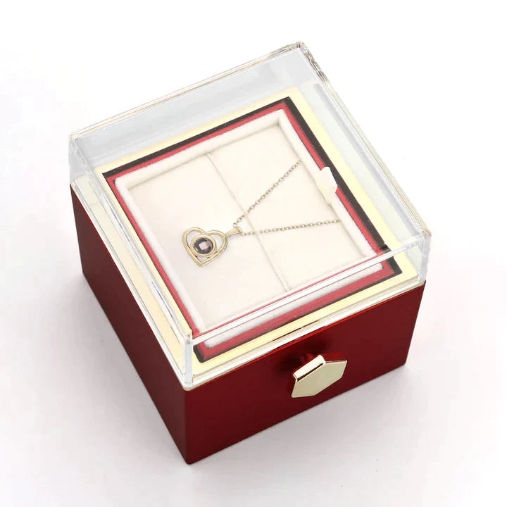 Eternal Rose Box - With Heart Photo Projection Necklace and Real Rose