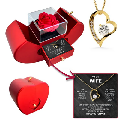 Eternal Rose Box - To My Wife - With Heart Necklace & Real Rose