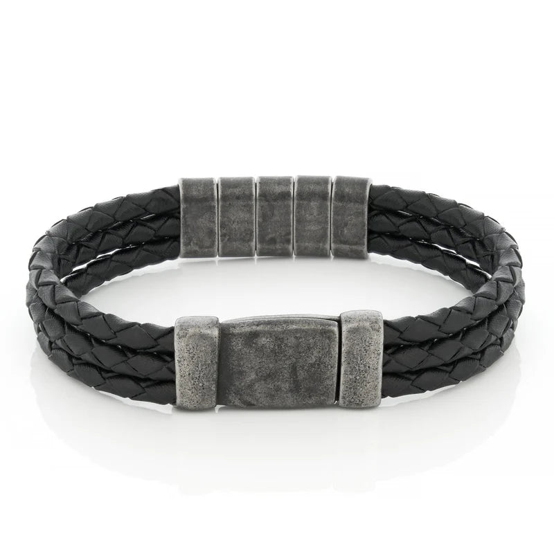 To My Dad - Leather Bracelet with Oxidized Engraved Beads