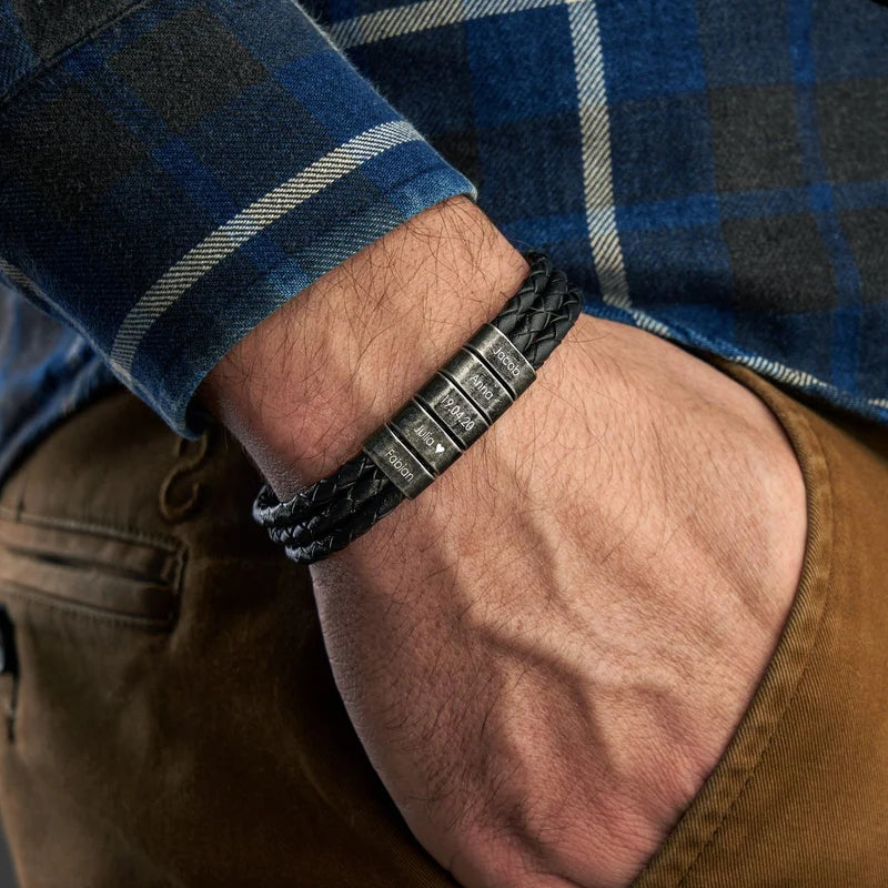 To My Dad - Leather Bracelet with Oxidized Engraved Beads