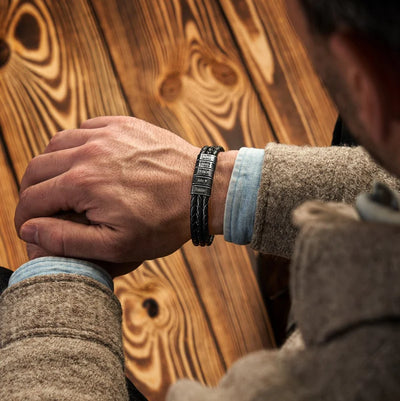 To My Dad - Leather Bracelet with Oxidized Engraved Beads