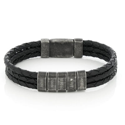 To My Dad - Leather Bracelet with Oxidized Engraved Beads