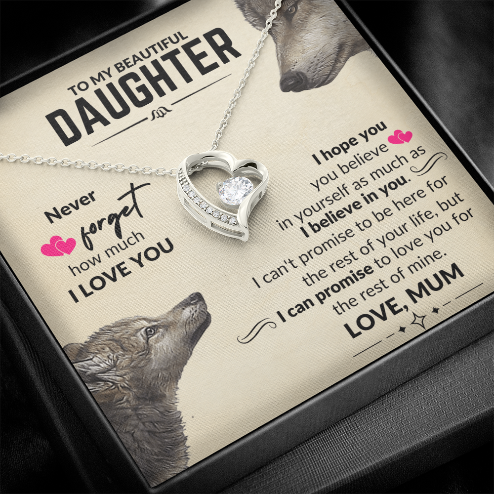 To My Daughter - Heart Necklace - Mother Wolf