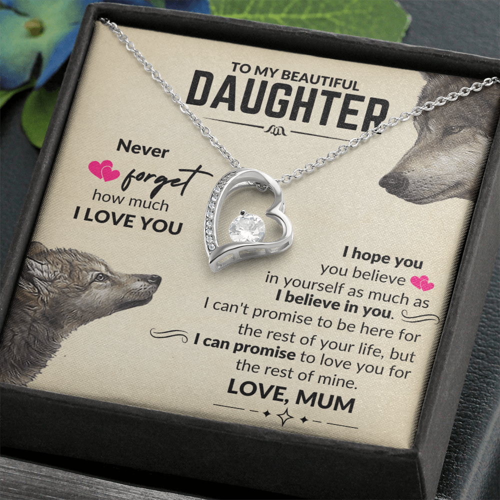 To My Daughter - Heart Necklace - Mother Wolf