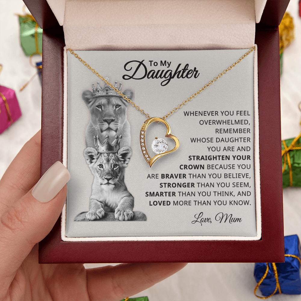 To My Daughter – You Are Braver, Stronger, Smarter, and Loved – Heart Necklace