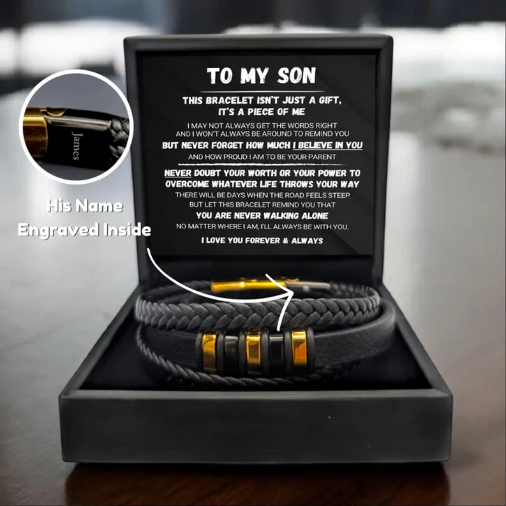 To My Son – You Are Never Walking Alone - Personalized Braided Leather Bracelet