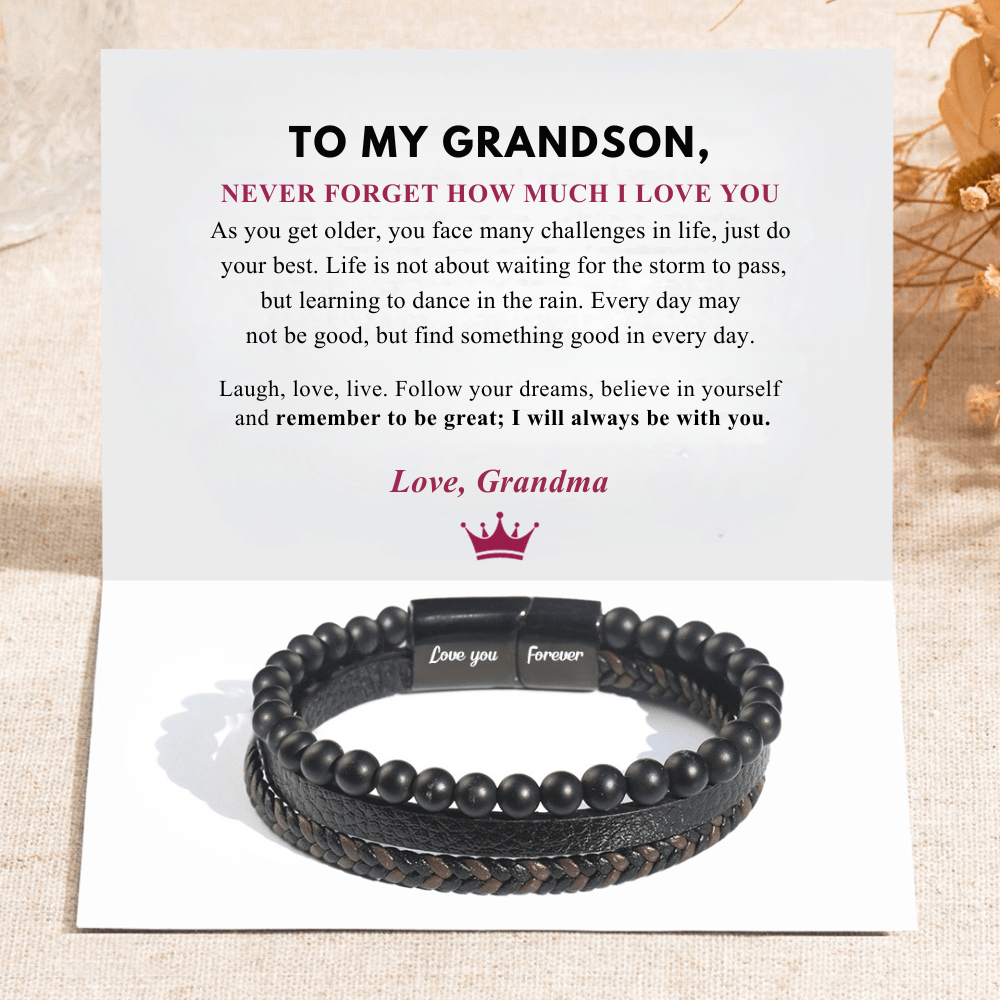 To My Grandson - Soothing Lava Stone Bracelet - Love, Grandma