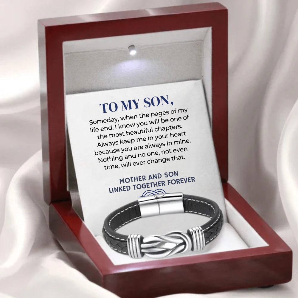 “Mother and Son – Forever Connected” Braided Leather Bracelet