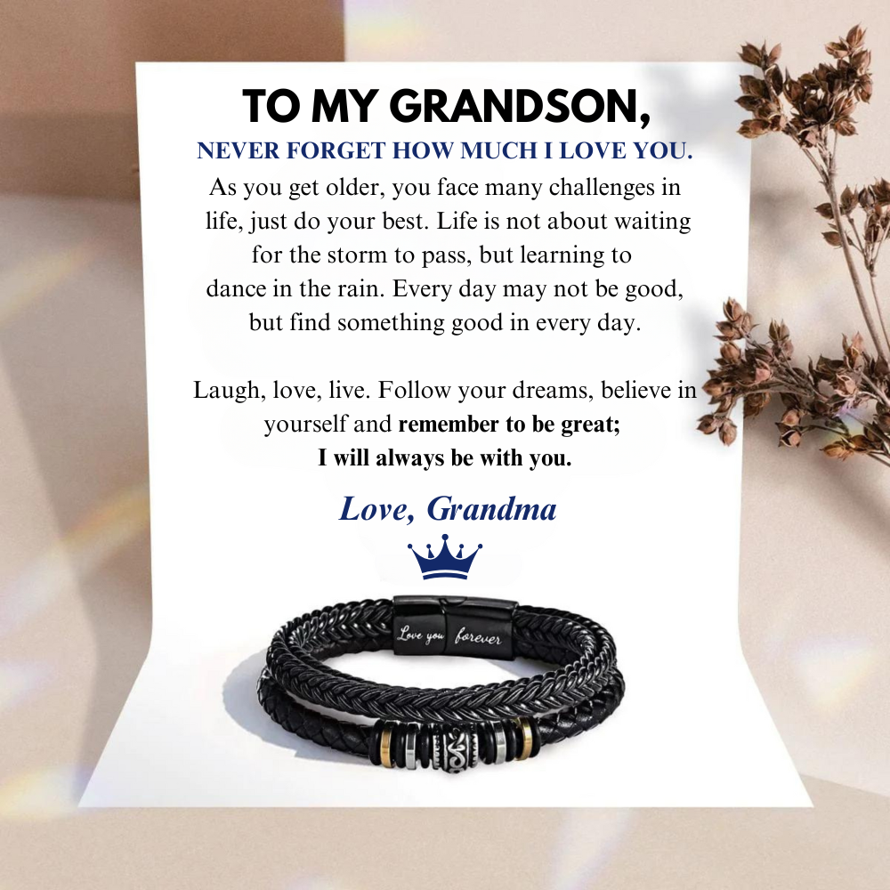 To My Grandson – Love, Grandma – Leather Bracelet