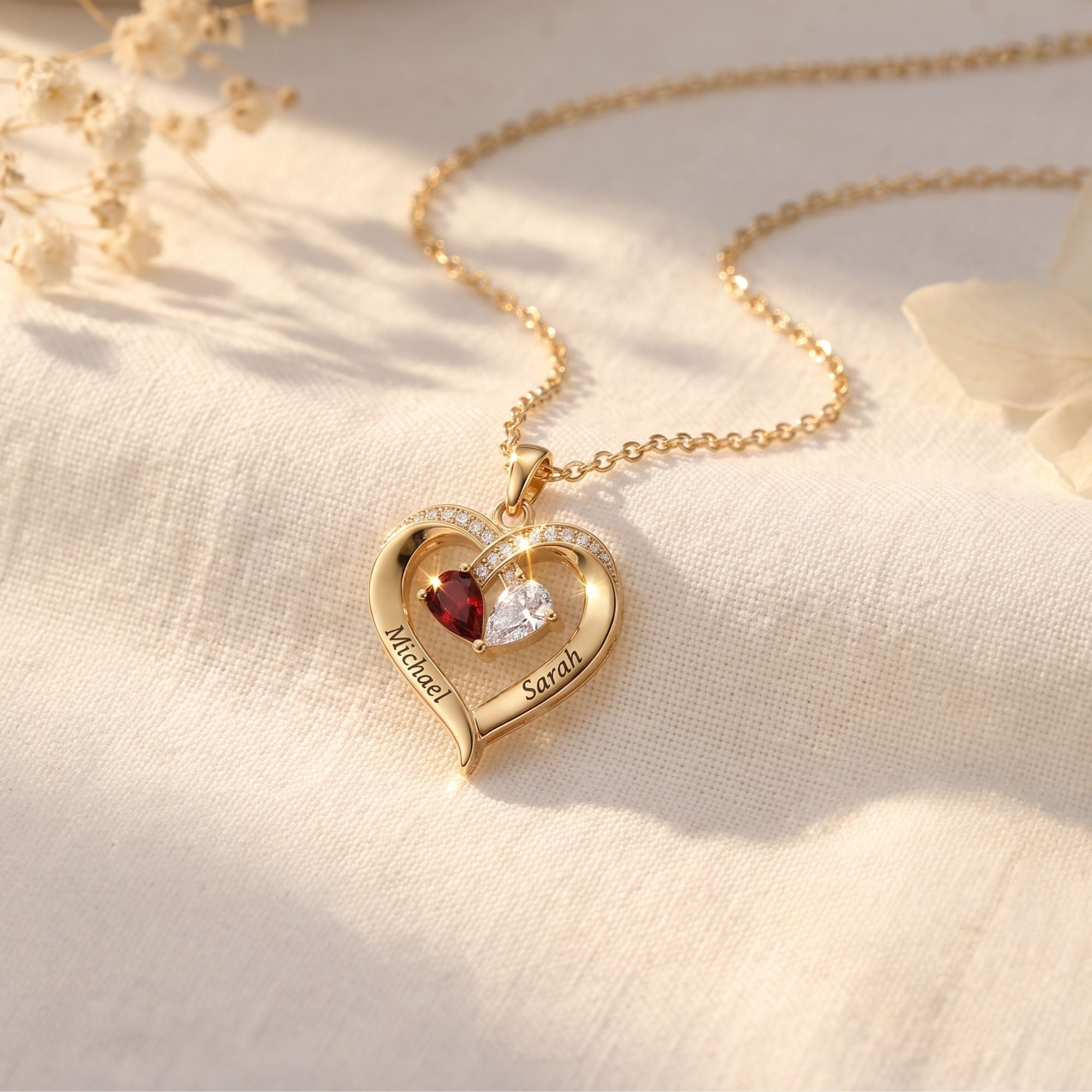 To My Wife - Engraved Heart Necklace With Birthstone
