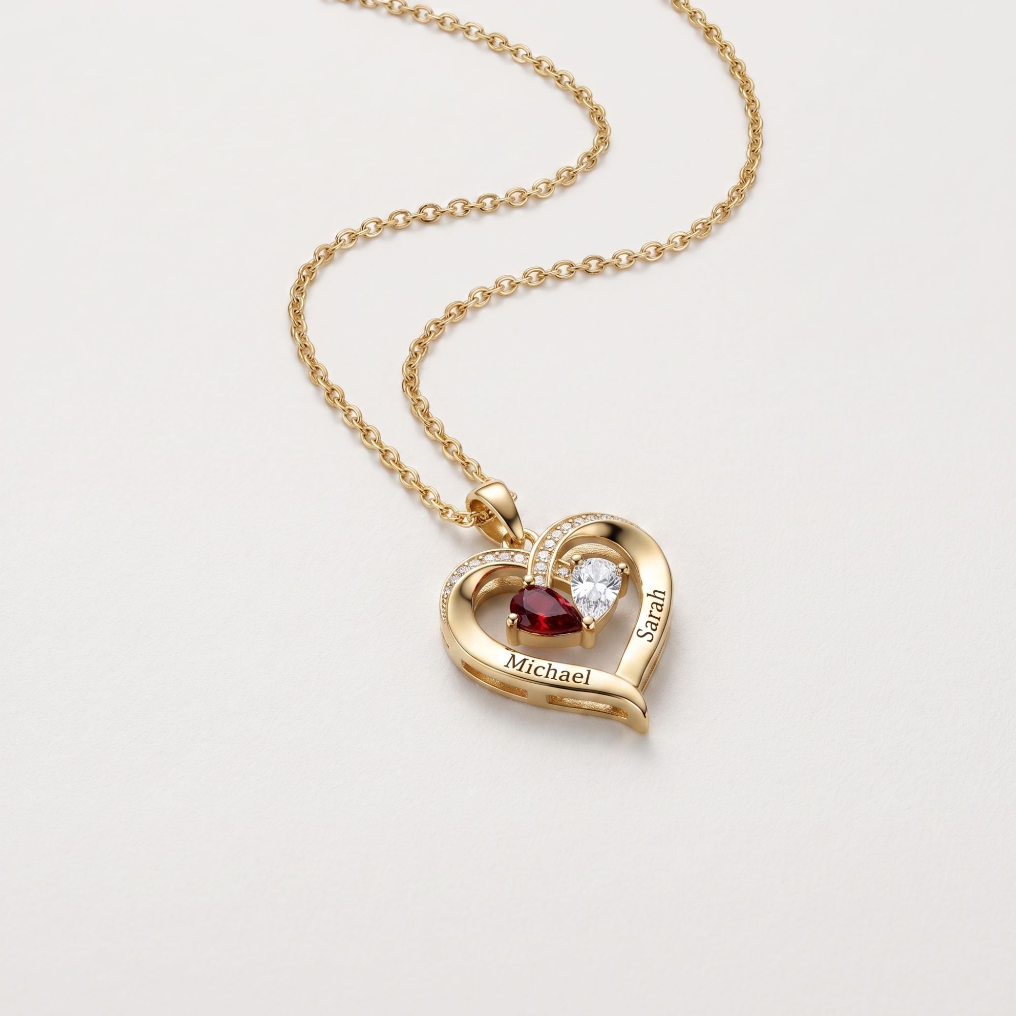 To My Wife - Engraved Heart Necklace With Birthstone