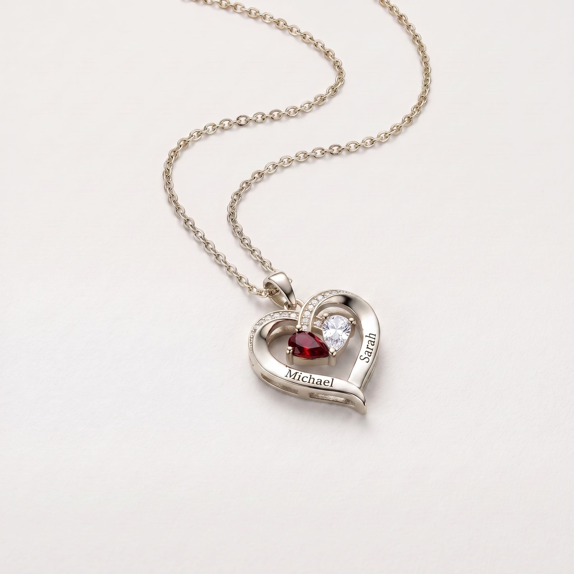 To My Wife - Engraved Heart Necklace With Birthstone